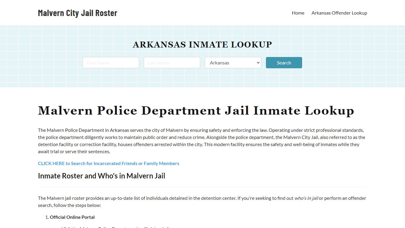 Malvern Police Department & City Jail, AR Inmate Roster, Arrests, Mugshots